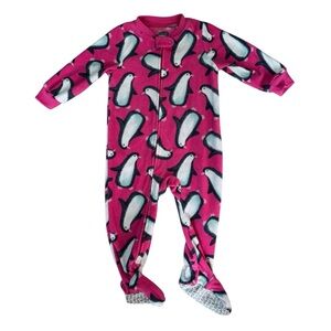 Carter’s Pink Penguin Fleece Pajama Footed Sleeper Zippy Baby Girl 12M